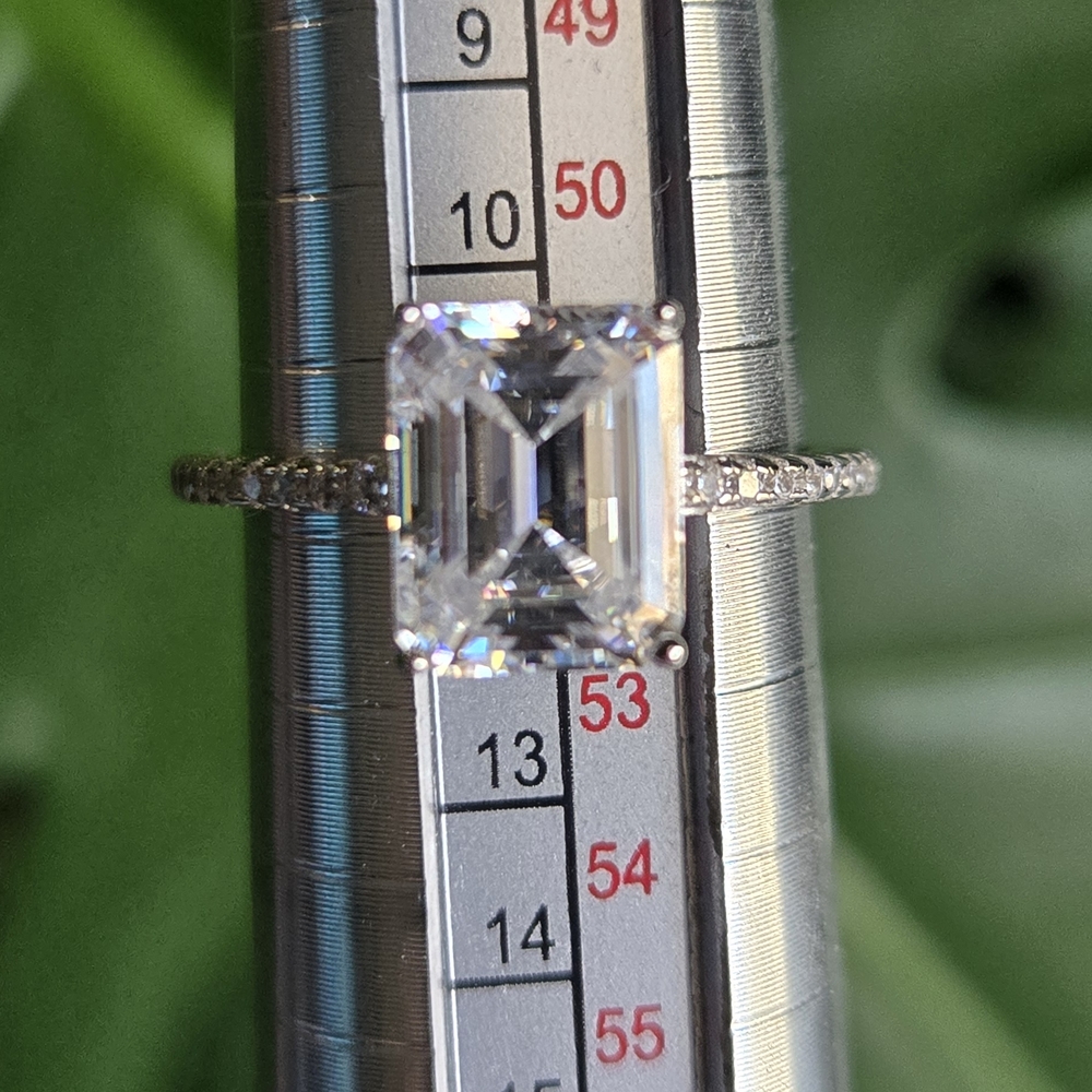 Emerald Cut Moissanite Ring – 925 Sterling Silver Pavé Band – Size 6 – 3ct - Picture 4 of 14